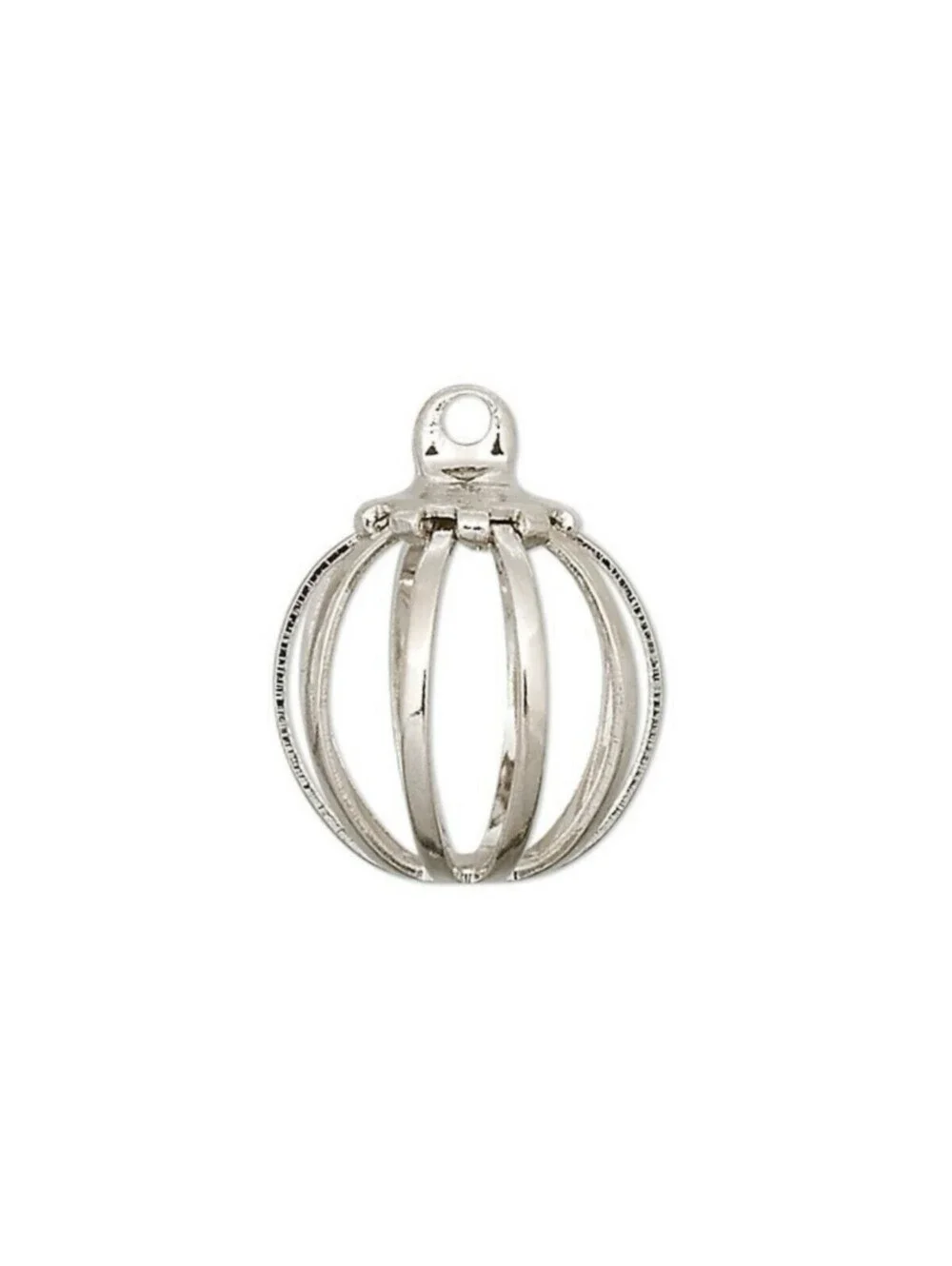 Nickel Silver Plated Steel 11mm Round Gem Bead Cages Pendant Drops Charms 4 pcs